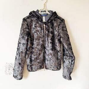 NWOT K-Way Lily Silver Metallic Faux Fur Thermal Zip up Jacket 7 / M Rare!
